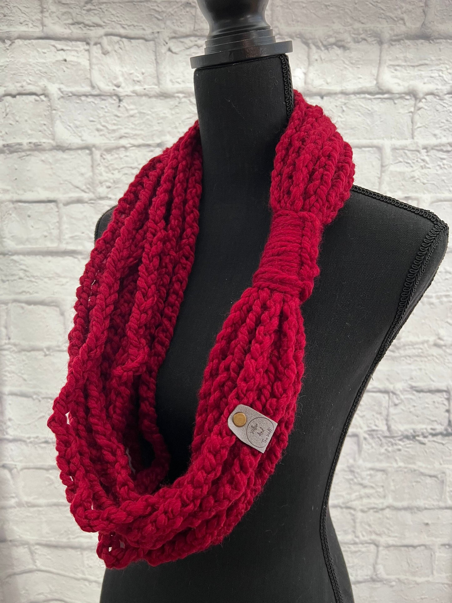 Cranberry Red Women's Braided Chain Scarf | Ruby Red Braided Cowl | Women's Crochet Accent Scarf | Valentines Day Scarf