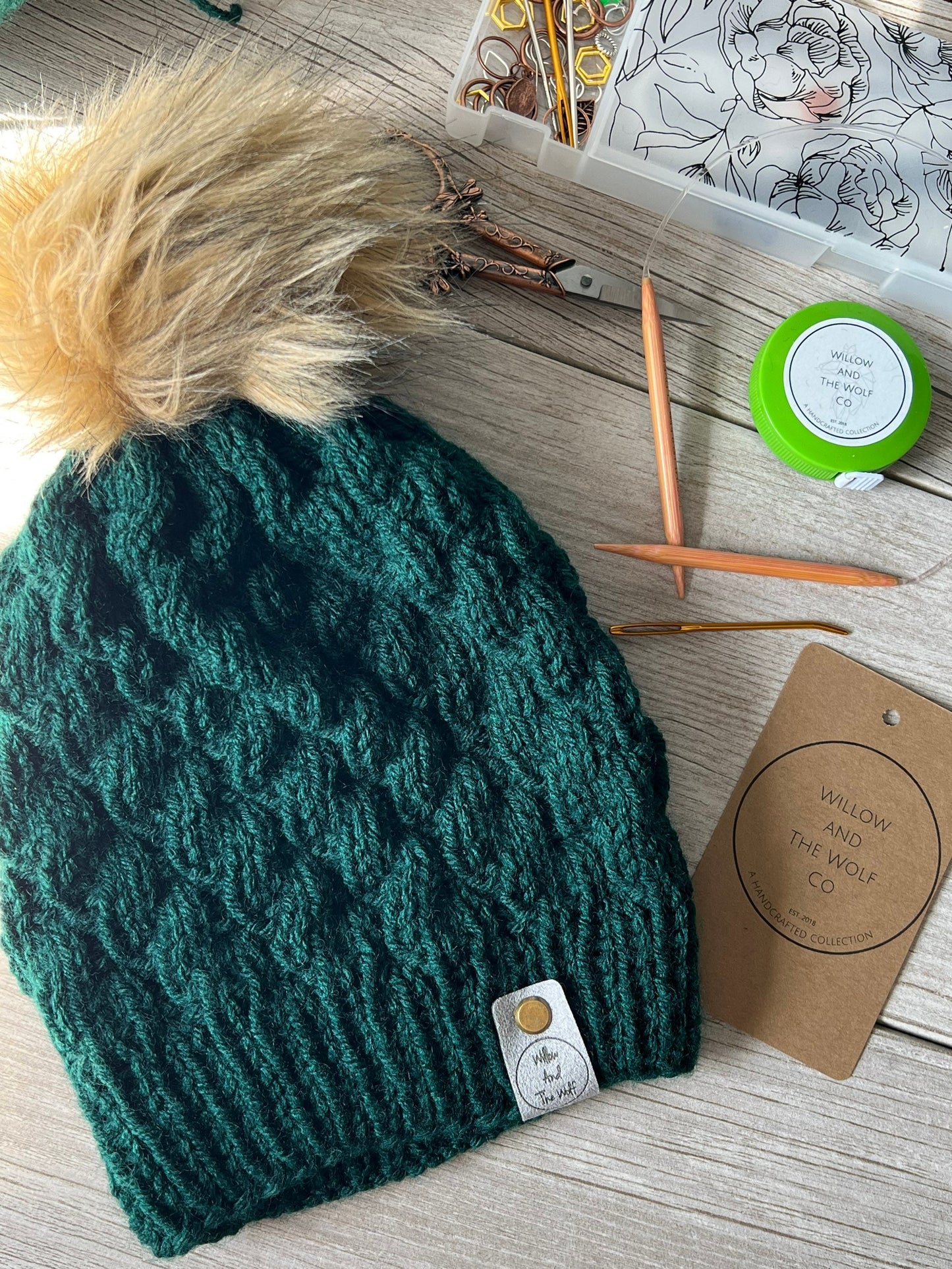 The Alpine Beanie. Women’s Knit Hat. Knit Beanie with Faux Fur Pom. Knitted Women’s Toque. Faux Pom Knit Hat.