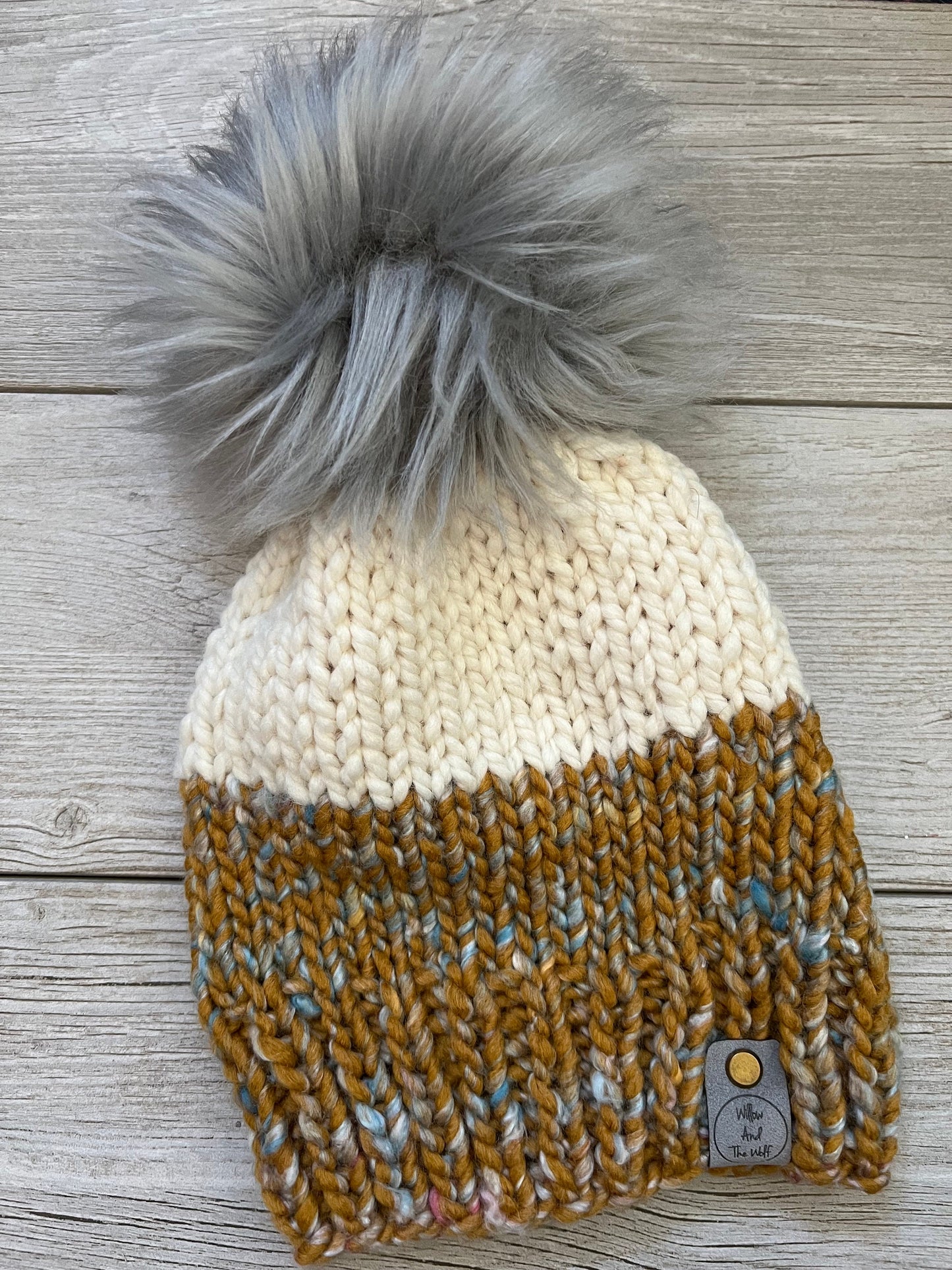 Mustard and Cream Knit Hat. Chunky Knit Beanie. Fall Hat. Women’s Knit Toque.