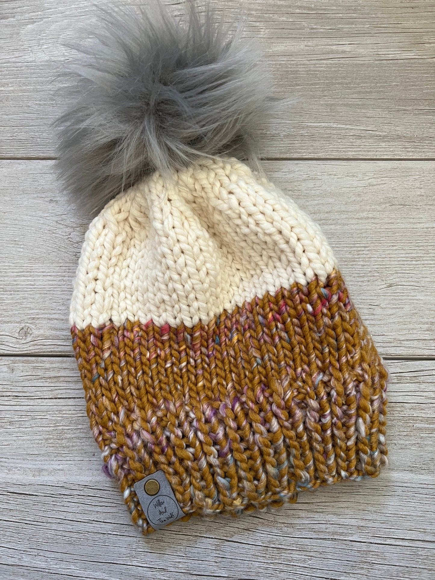 Mustard and Cream Knit Hat. Chunky Knit Beanie. Fall Hat. Women’s Knit Toque.