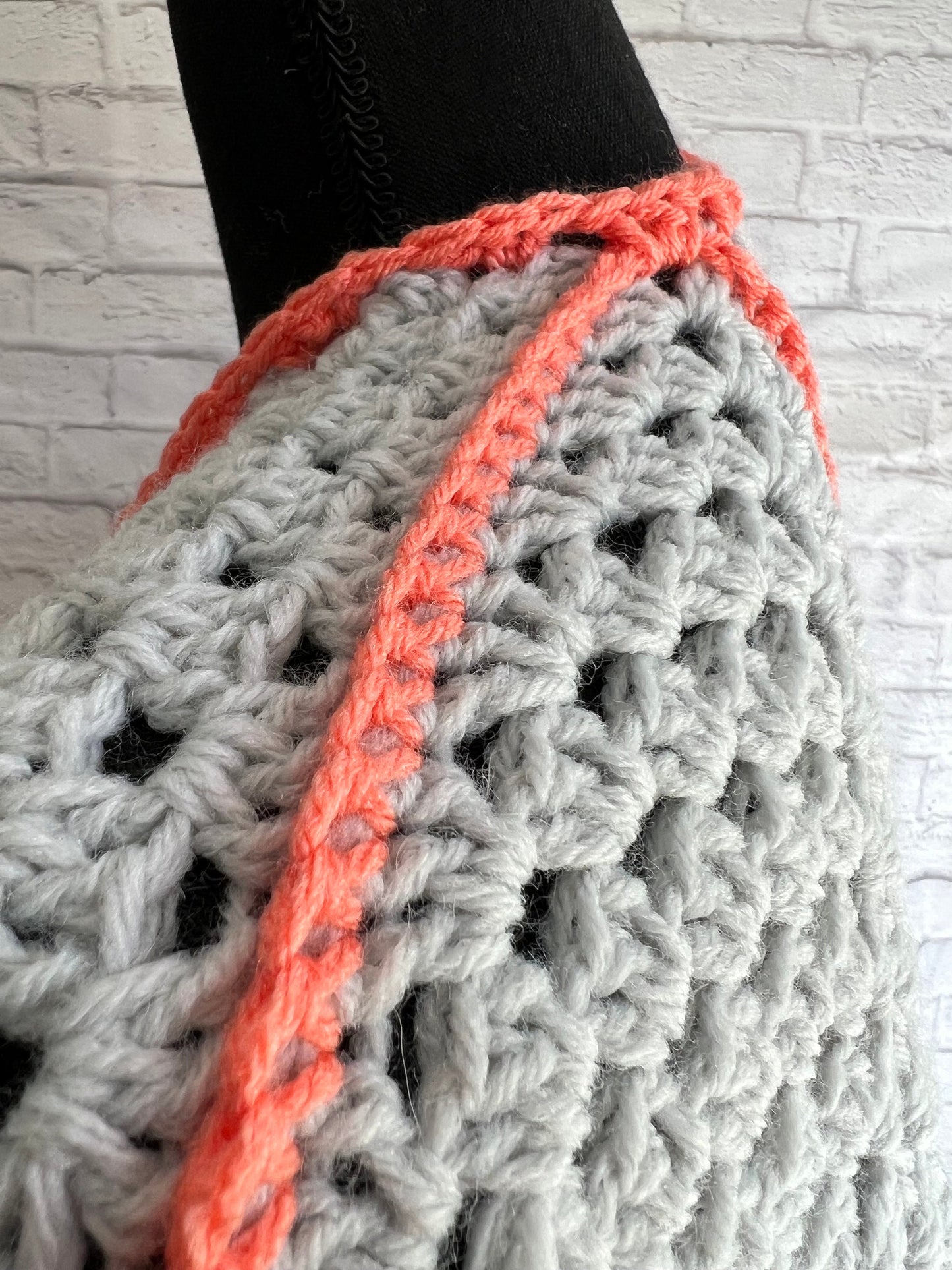 Light Grey and Coral Hexagon Cardigan. Granny Square Cardigan.