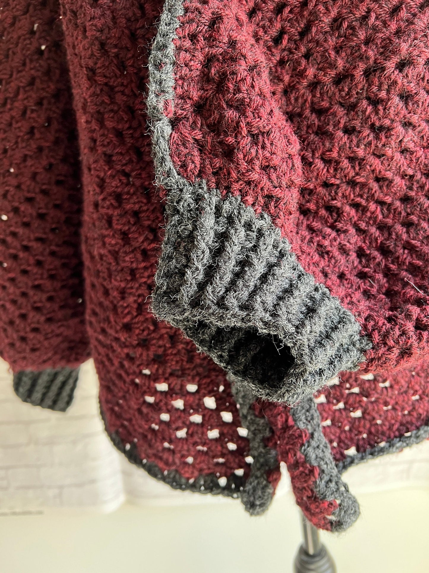 Moody Fall Hexi Cardigan. Deep Wine Red and Black Sweater. Vampire Cardigan.