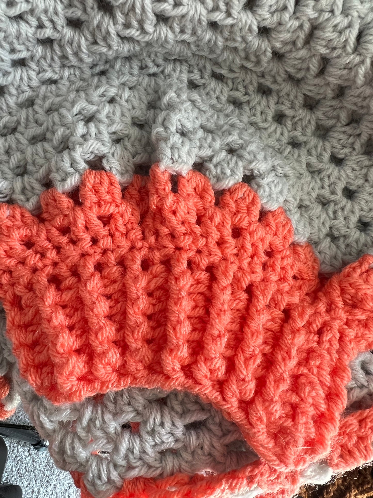 Light Grey and Coral Hexagon Cardigan. Granny Square Cardigan.