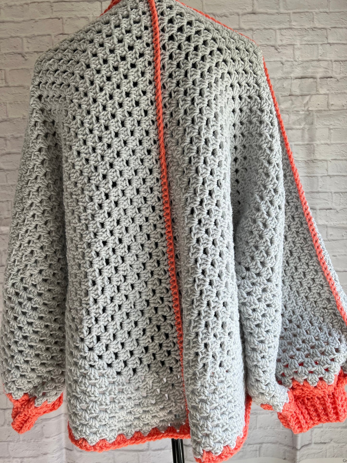 Light Grey and Coral Hexagon Cardigan. Granny Square Cardigan.