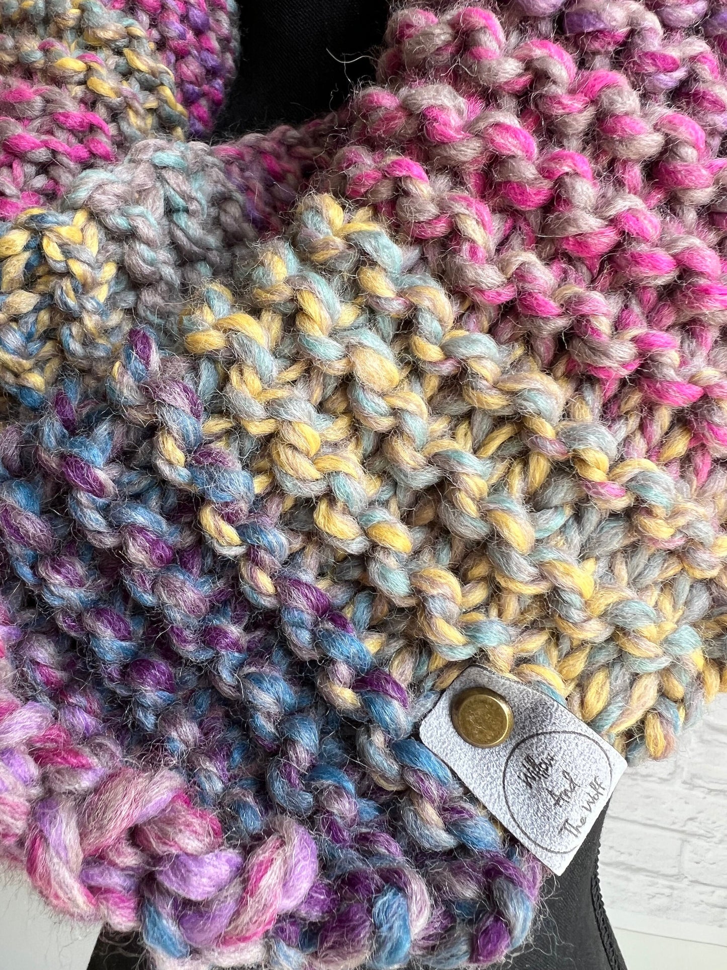 Multicolor Oversized Chunky Knit Scarf. Women's Knitted Cowl.