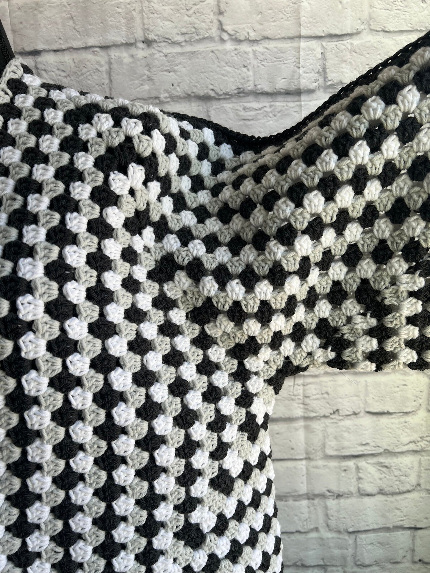 Black, Grey and White Hexi Cardigan. Granny Square Jacket. Cookies and Cream Woman’s Cardigan. Neutral Knit Sweater. Unisex Sweater
