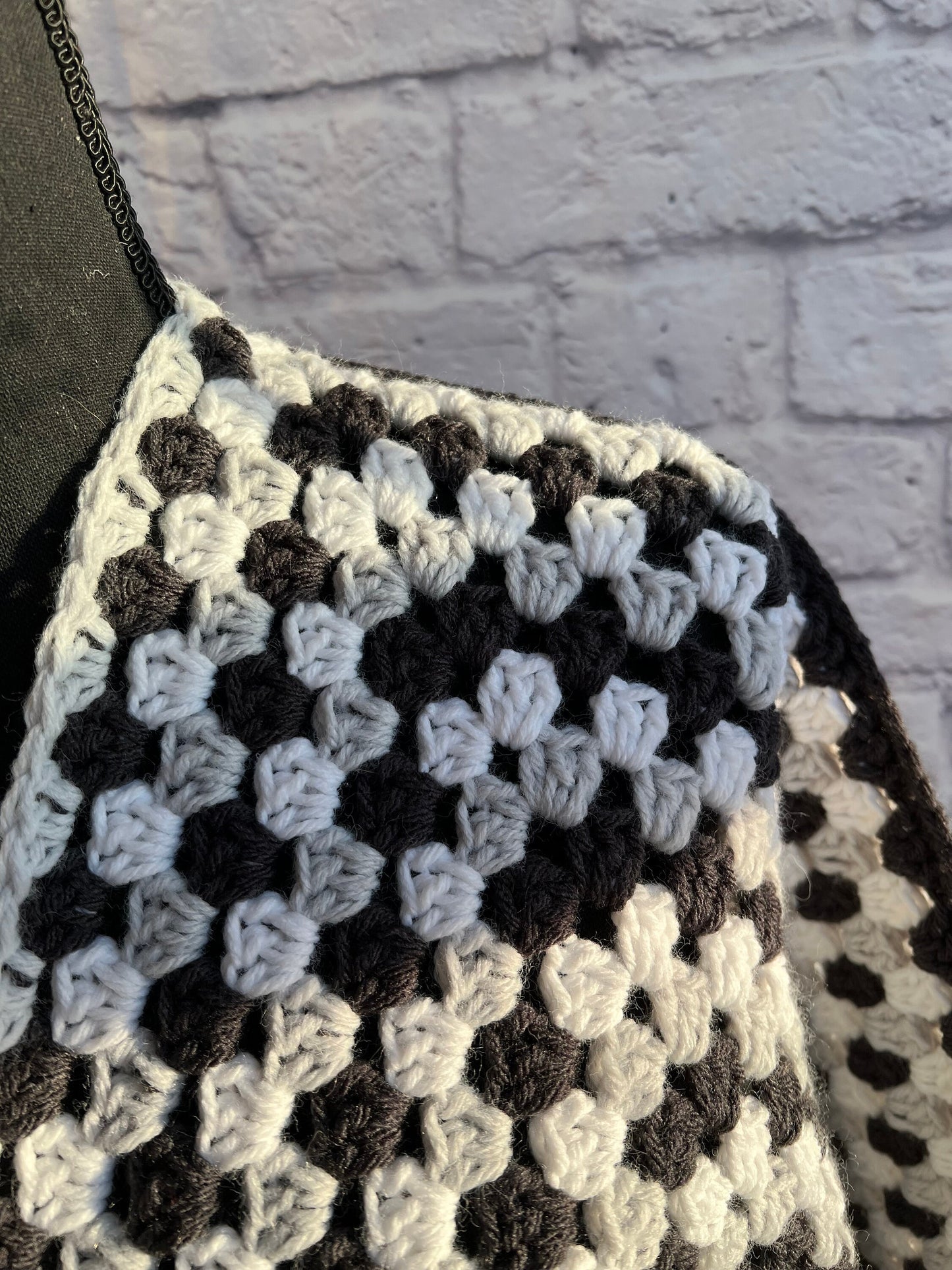 Black, Grey and White Hexi Cardigan. Granny Square Jacket. Cookies and Cream Woman’s Cardigan. Neutral Knit Sweater. Unisex Sweater