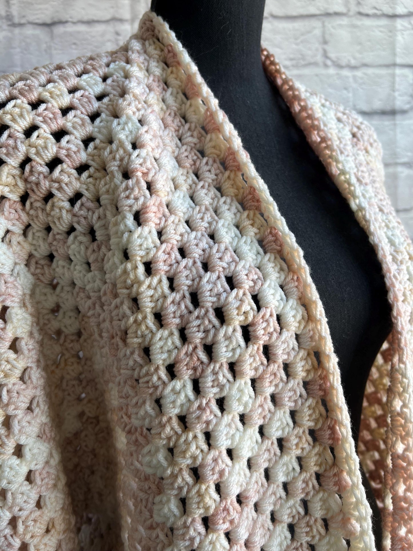 Romantic Pink and Cream Cardigan. Knit Sweater. Women's Crochet Sweater. Hexagon Cardigan.
