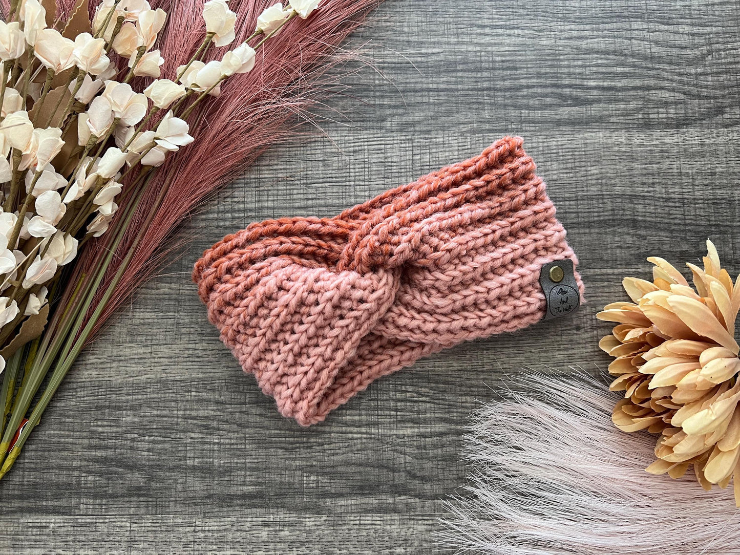 Ava Earwarmer Knit Headband. Women’s Knit Earwarmer. Blush and Spice Winter Headband.
