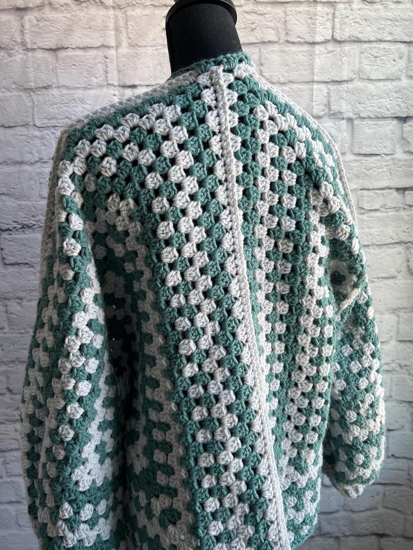 Teal Green and Grey Cardigan. Women's Crochet Sweater. Hexagon Cardigan.