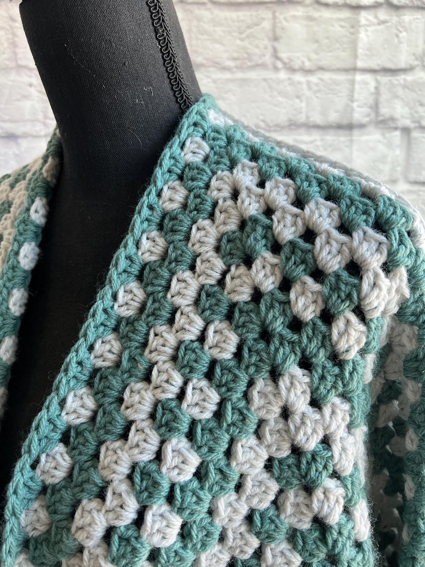 Teal Green and Grey Cardigan. Women's Crochet Sweater. Hexagon Cardigan.