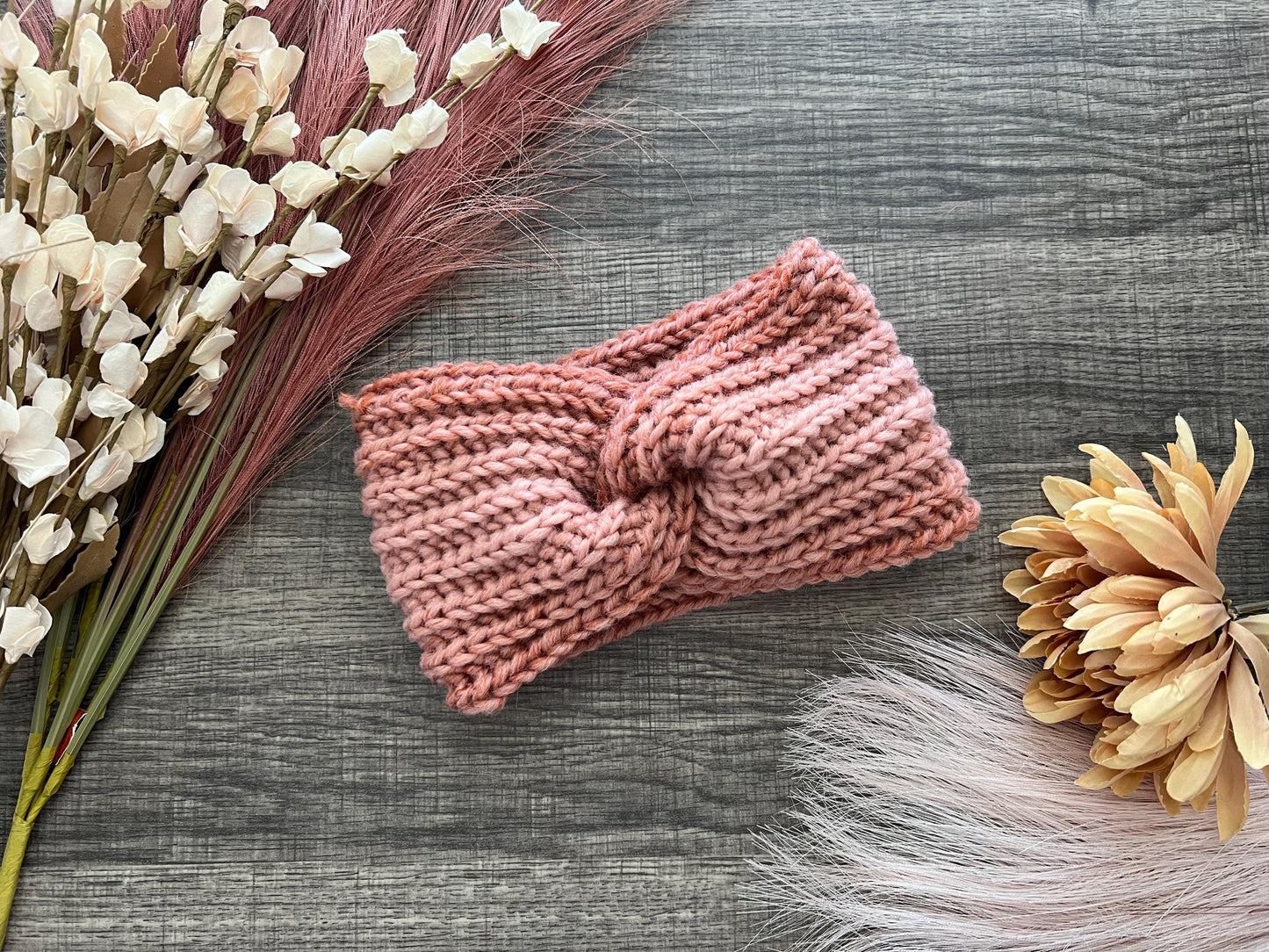 Ava Earwarmer Knit Headband. Women’s Knit Earwarmer. Blush and Spice Winter Headband.