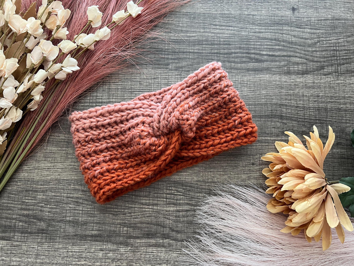 Ava Earwarmer Knit Headband. Women’s Knit Earwarmer. Blush and Spice Winter Headband.