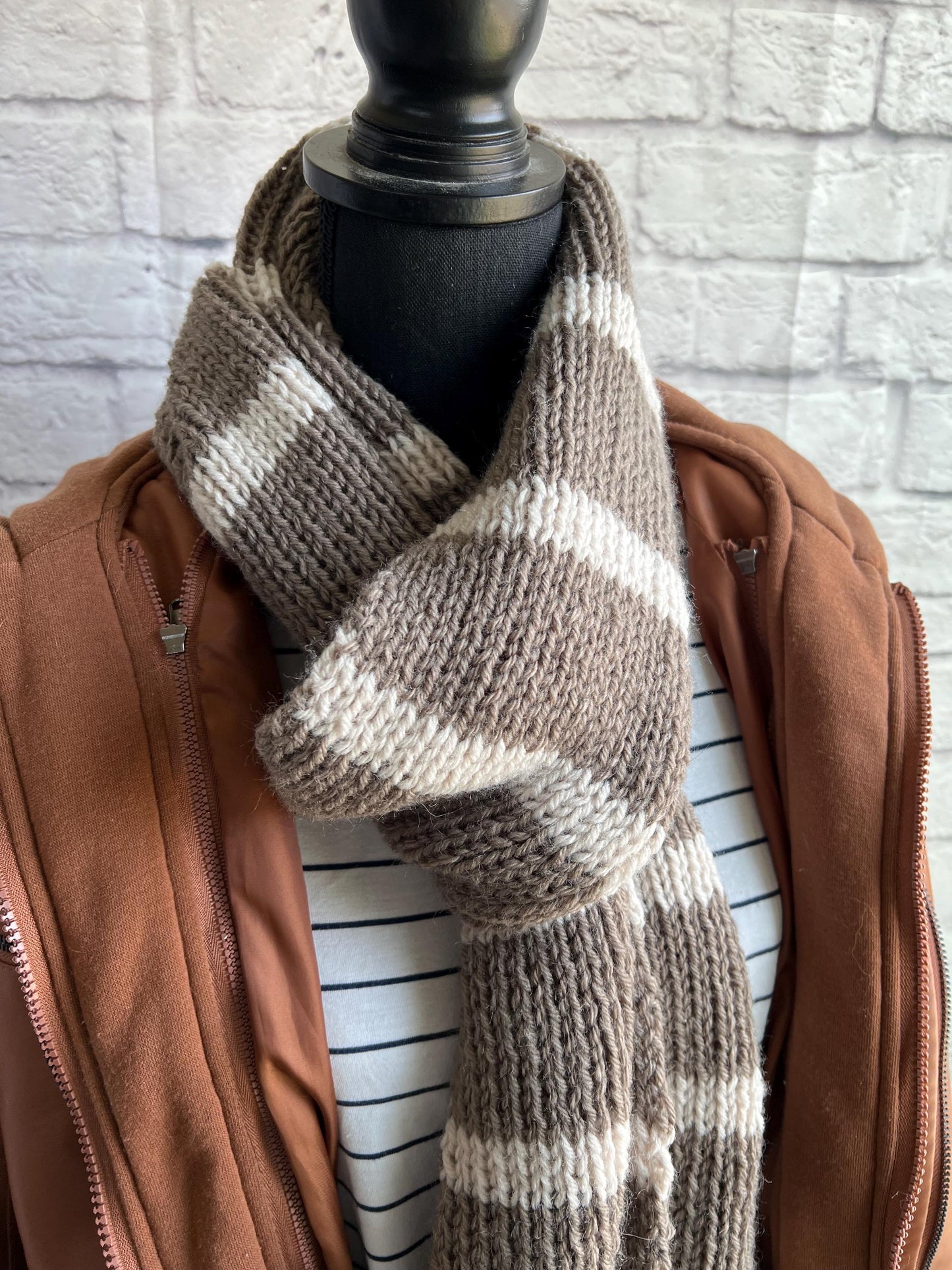 Women’s Winter Striped Long Knit scarf. The Striped Downtown Scarf. Ribbed Women’s Knit Scarf. Luxury Knit Scarf. Long Women’s Scarf.
