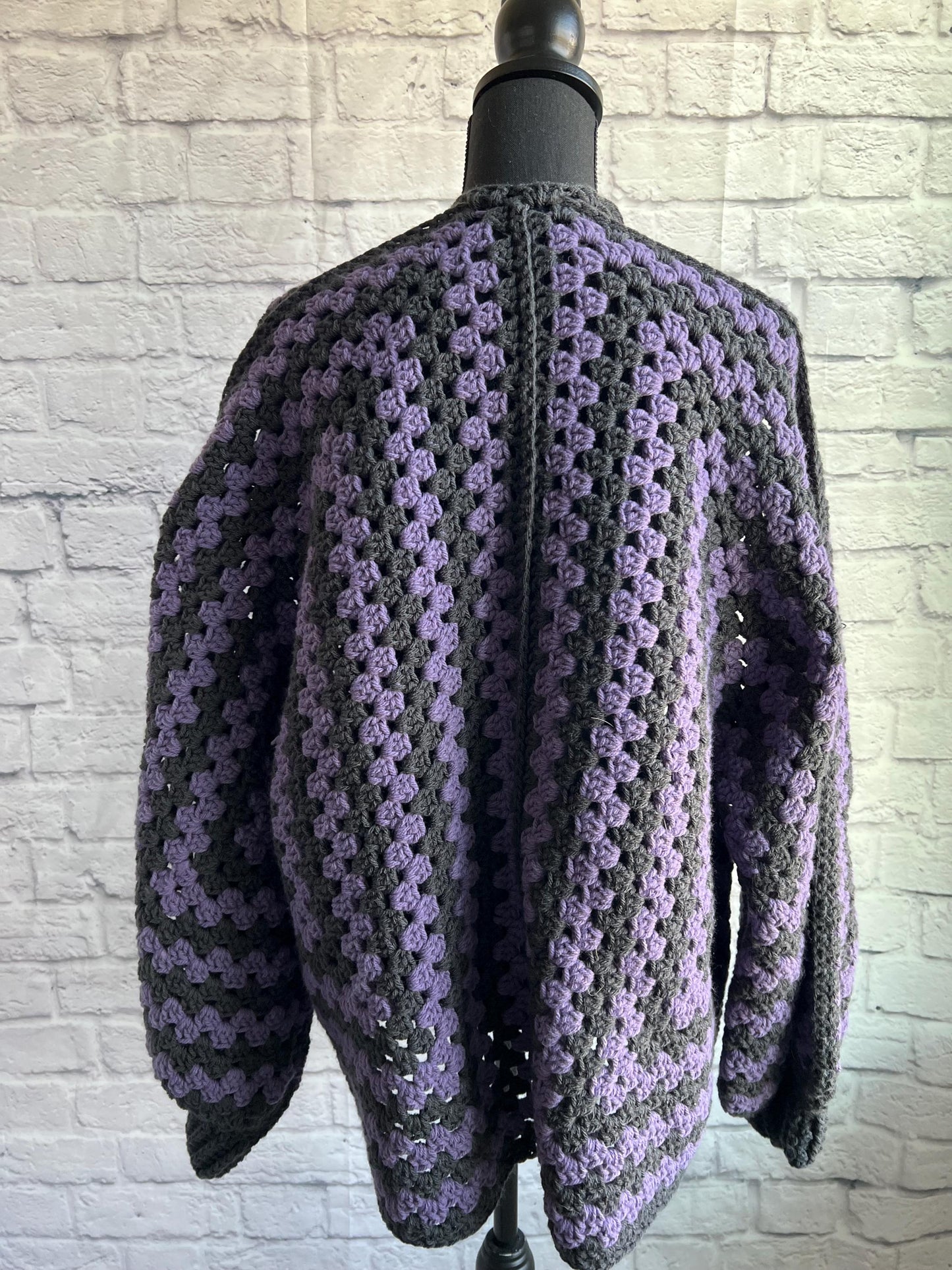 Purple and Black Halloween Cardigan. Granny Hexagon Cardigan Sweater. Halloween colors.