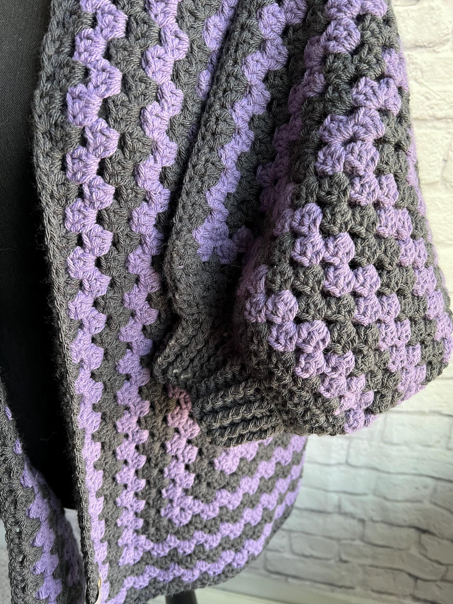 Purple and Black Halloween Cardigan. Granny Hexagon Cardigan Sweater. Halloween colors.