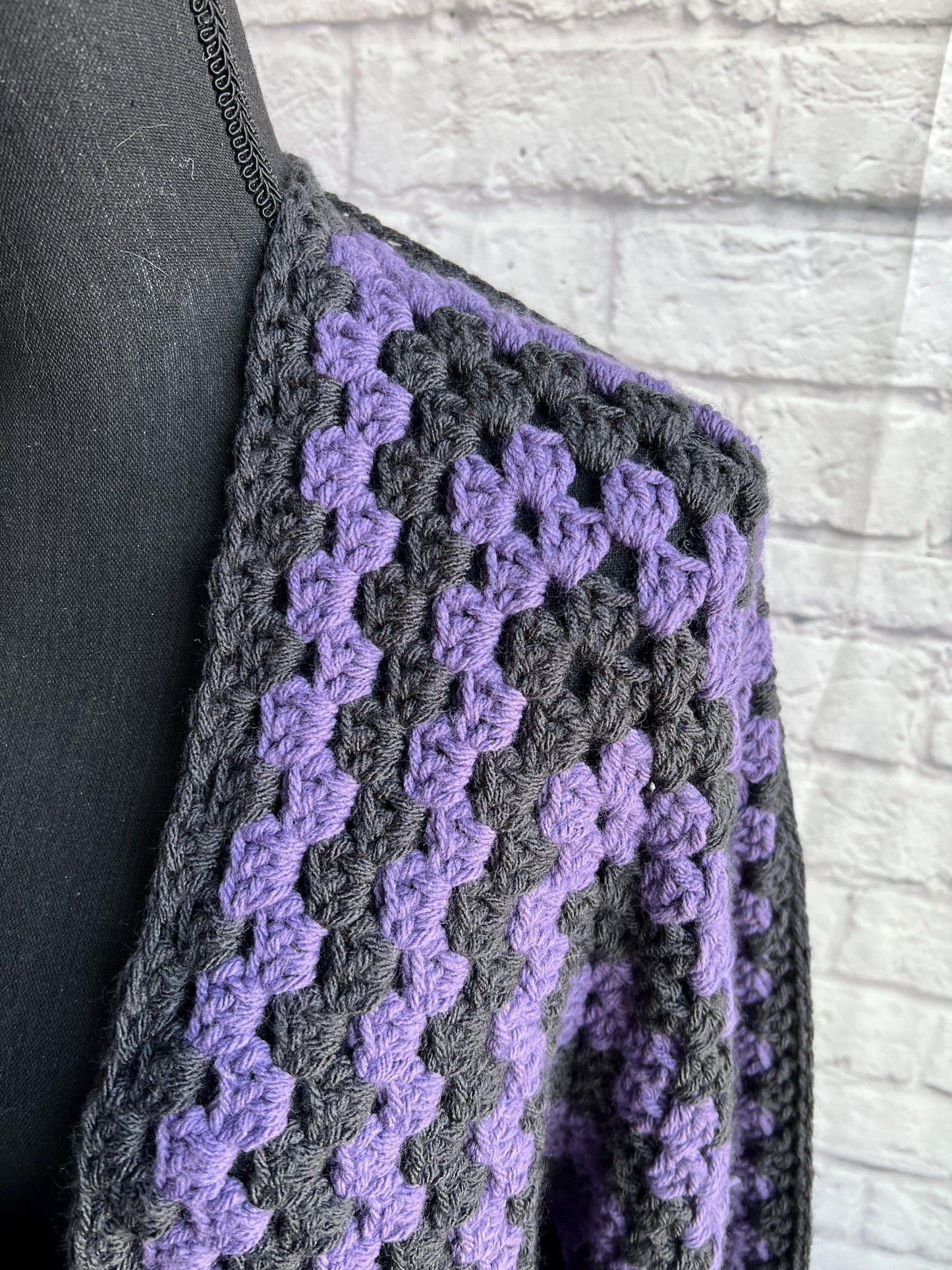 Purple and Black Halloween Cardigan. Granny Hexagon Cardigan Sweater. Halloween colors.