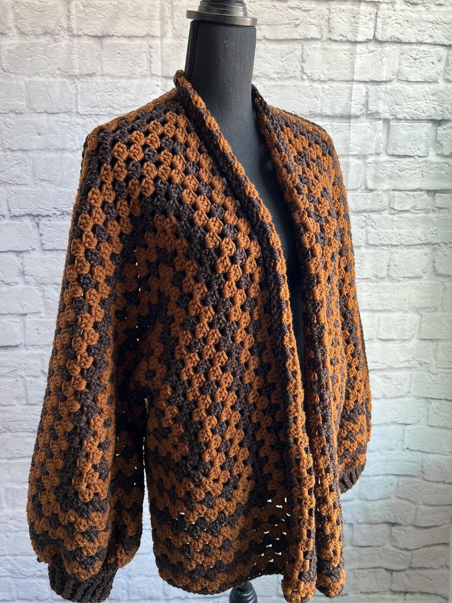 Fall Black and Copper Cardigan. Granny Hexagon Cardigan Sweater. Halloween Sweater. Fall Sweater.