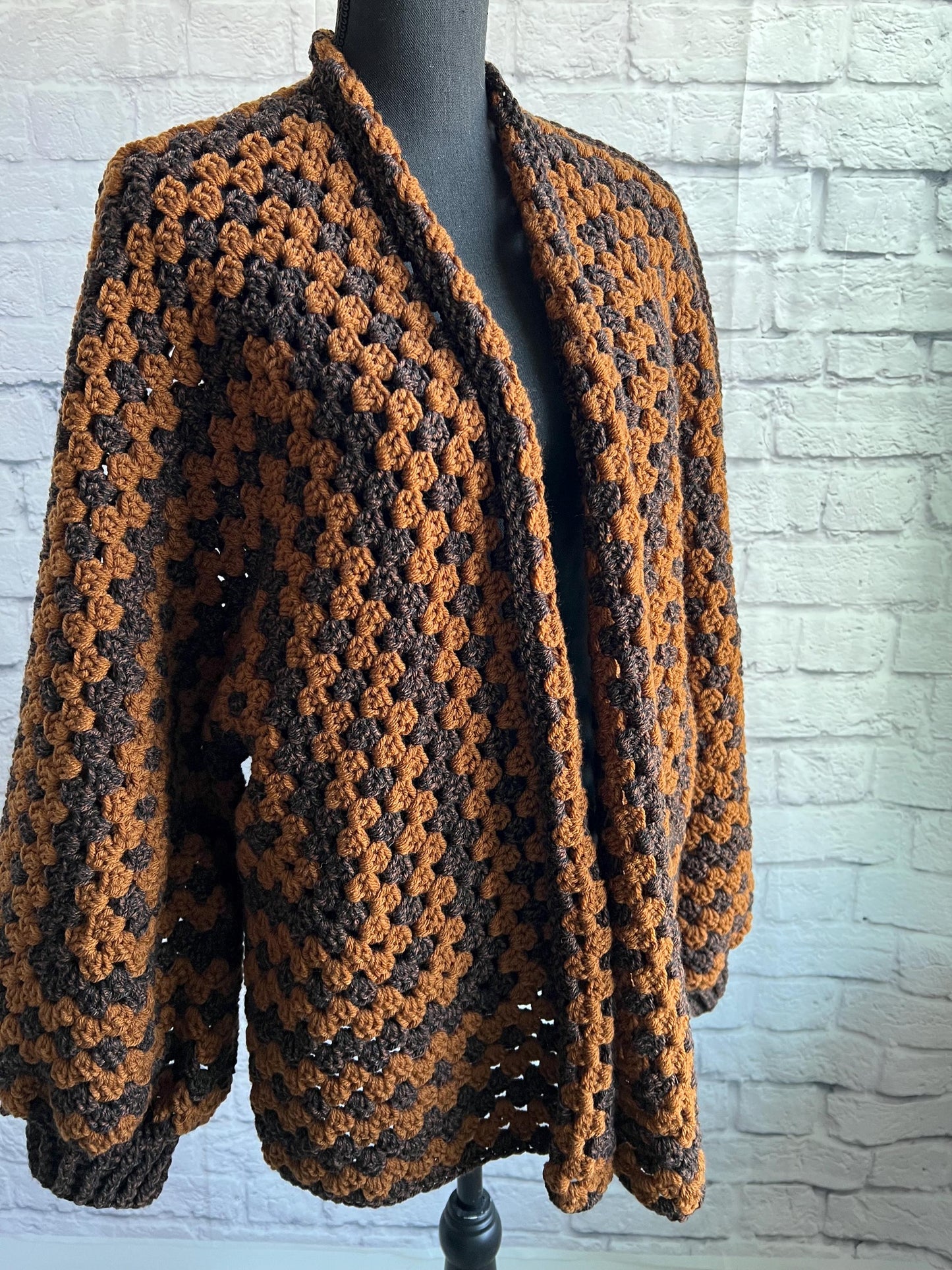 Fall Black and Copper Cardigan. Granny Hexagon Cardigan Sweater. Halloween Sweater. Fall Sweater.