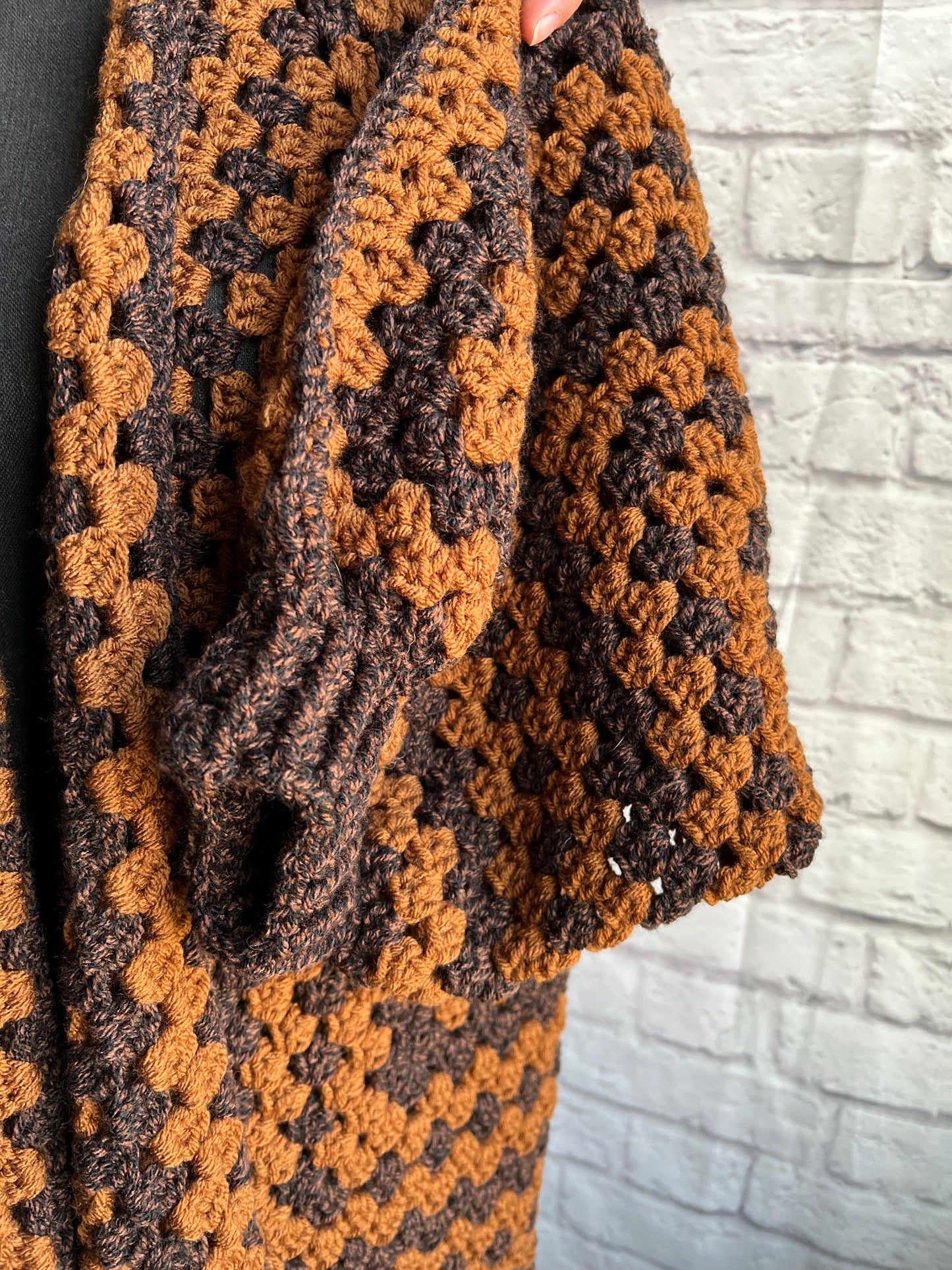 Fall Black and Copper Cardigan. Granny Hexagon Cardigan Sweater. Halloween Sweater. Fall Sweater.