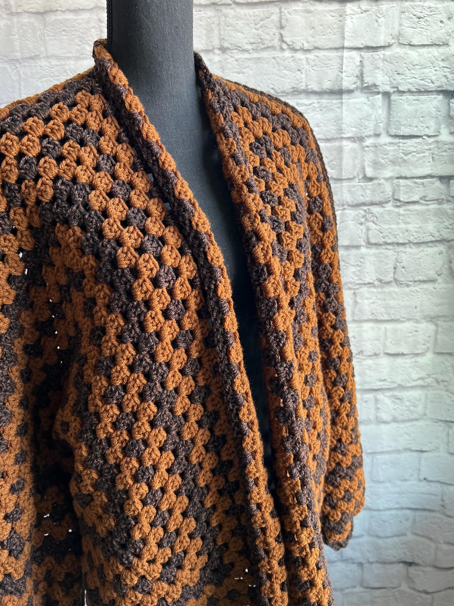 Fall Black and Copper Cardigan. Granny Hexagon Cardigan Sweater. Halloween Sweater. Fall Sweater.