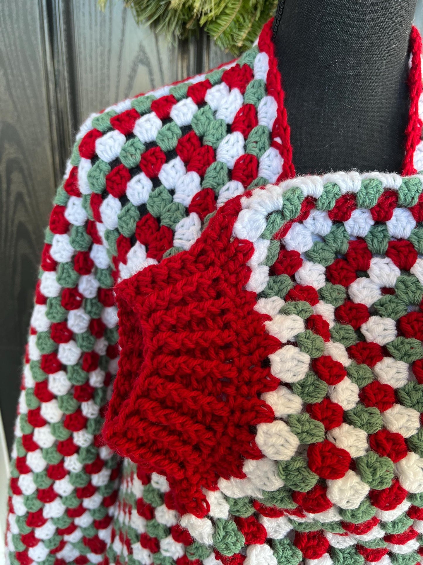 Christmas Hexi Cardigan. Red and Green and White Cardigan. Granny Square Sweater. Multicolor Holiday Sweater.