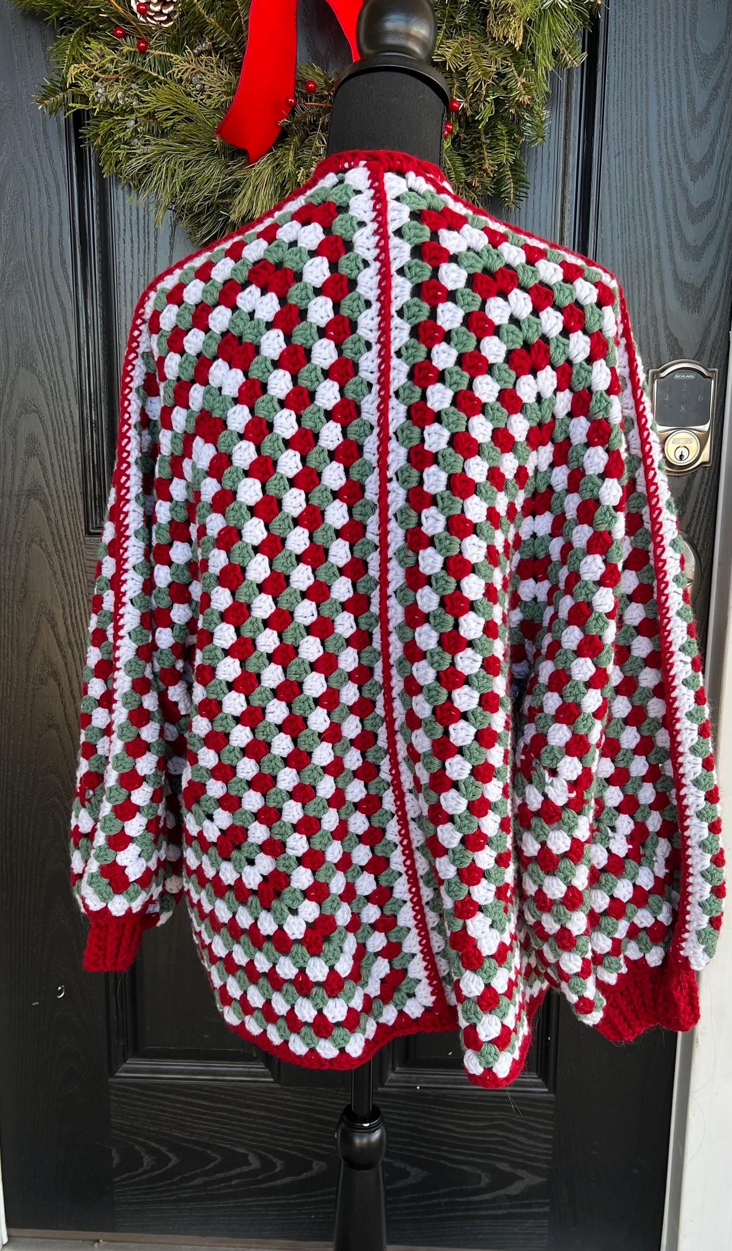 Christmas Hexi Cardigan. Red and Green and White Cardigan. Granny Square Sweater. Multicolor Holiday Sweater.