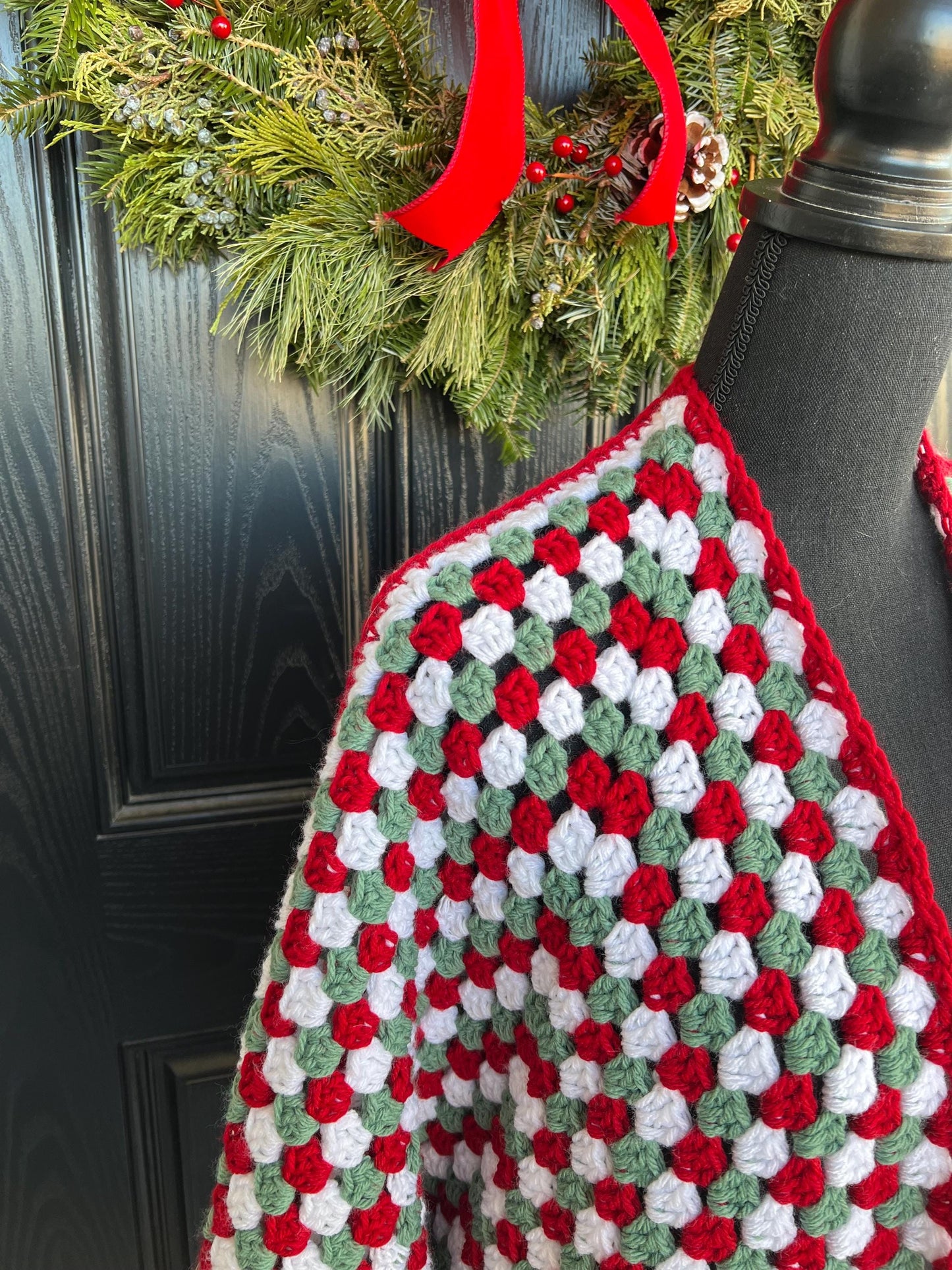 Christmas Hexi Cardigan. Red and Green and White Cardigan. Granny Square Sweater. Multicolor Holiday Sweater.