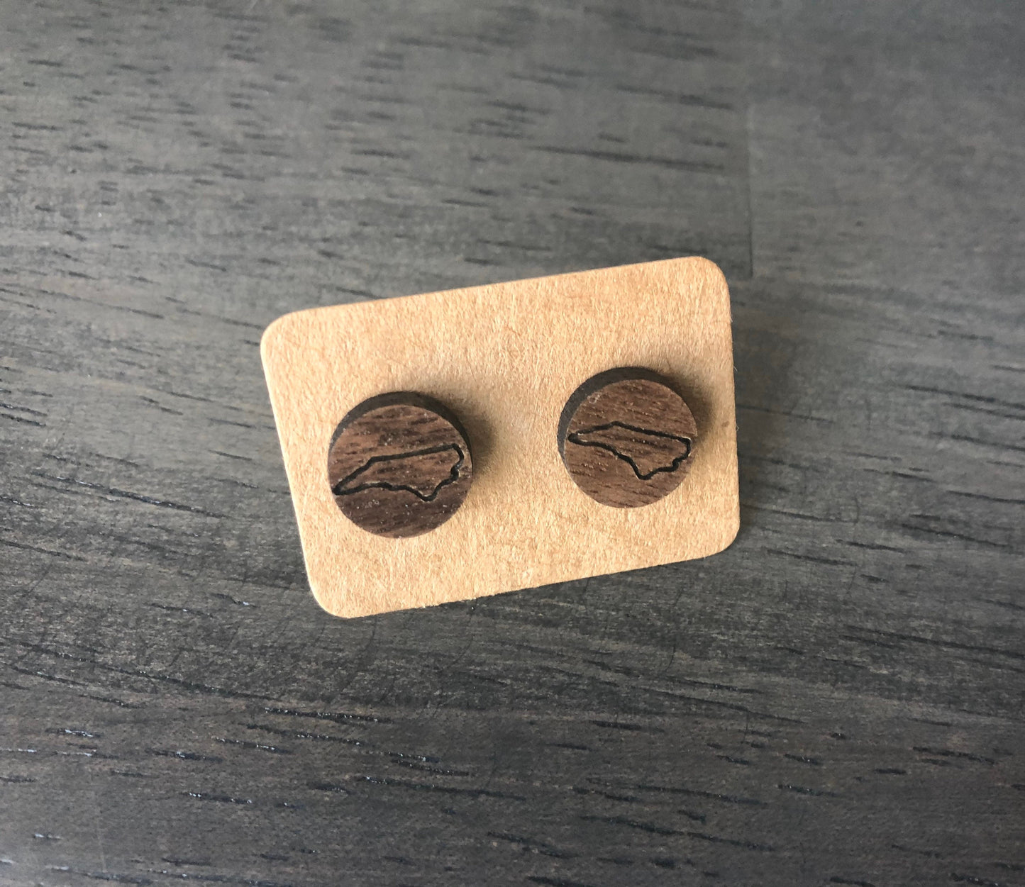 North Carolina Round Wooden Earrings. NC Gifts. Wood Stud Earrings. Laser Engraved Earrings. NC State Stud Earrings. 10mm Stud Earrings