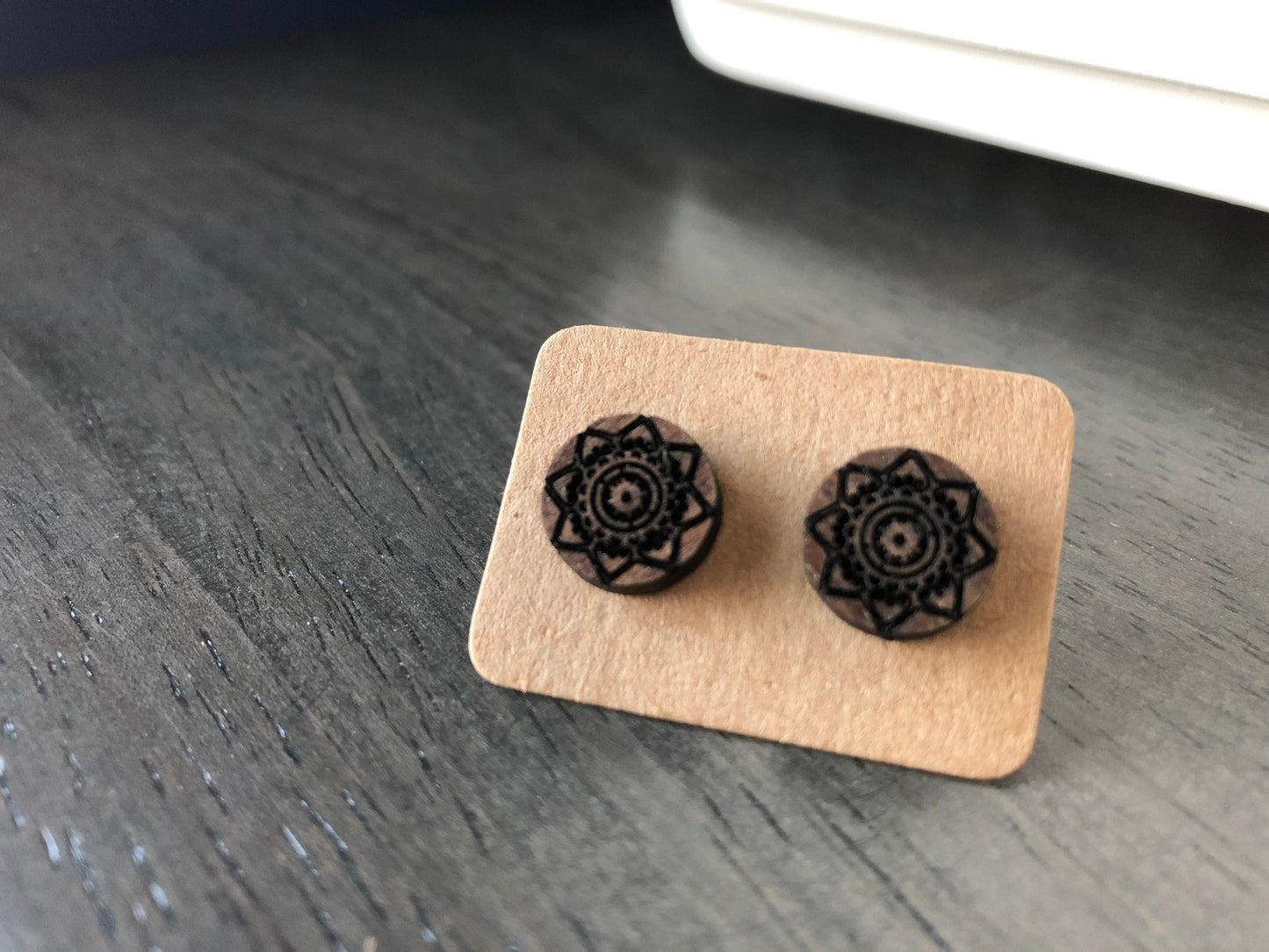 Laser Engraved Mandala Earrings. Geometric Earrings. Wooden Stud Earrings. Mother’s Day Gift. Graduation Gift. Gift for Her.