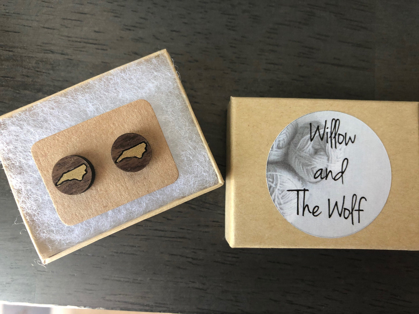 North Carolina Round Wooden Earrings. NC Gifts. Wood Stud Earrings. Laser Engraved Earrings. NC State Stud Earrings. 10mm Stud Earrings
