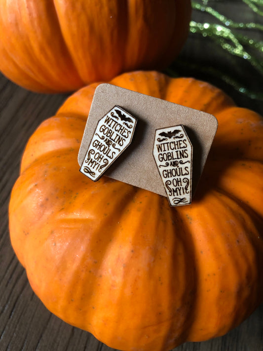 Halloween Coffin Earrings. Fall Studs. Halloween Stud Earrings.