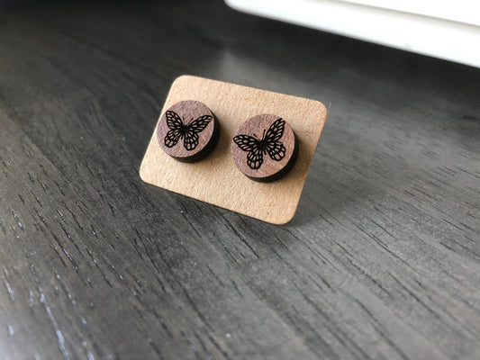 Butterfly Stud Earrings. Wooden Engraved Butterfly Earrings. Gift for Her. Mother’s Day Gift. Gift for Mom.