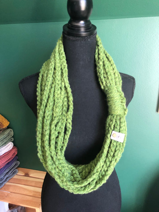 Green Women’s Scarf. Braided Chain Accent Scarf. Knitted scarf.