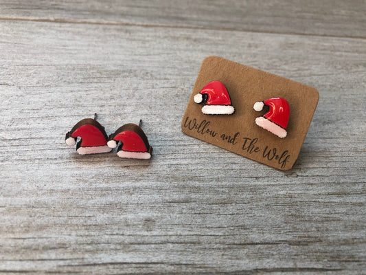 Santa Hat Stud Earrings. Santa studs. Christmas earrings. Stocking Hat.