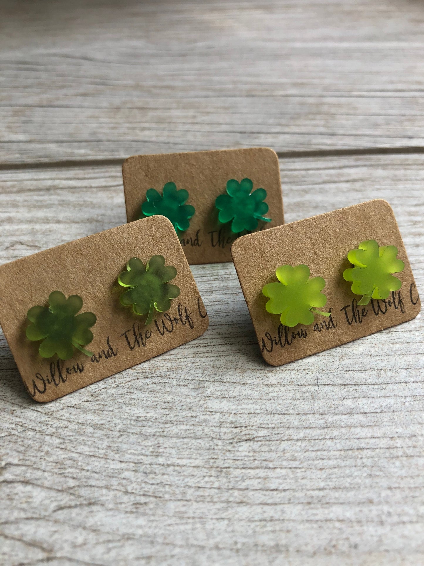 Shamrock Stud Earrings. Four Leaf Clover Studs. Acrylic Earrings. St Patrick’s Day Studs.