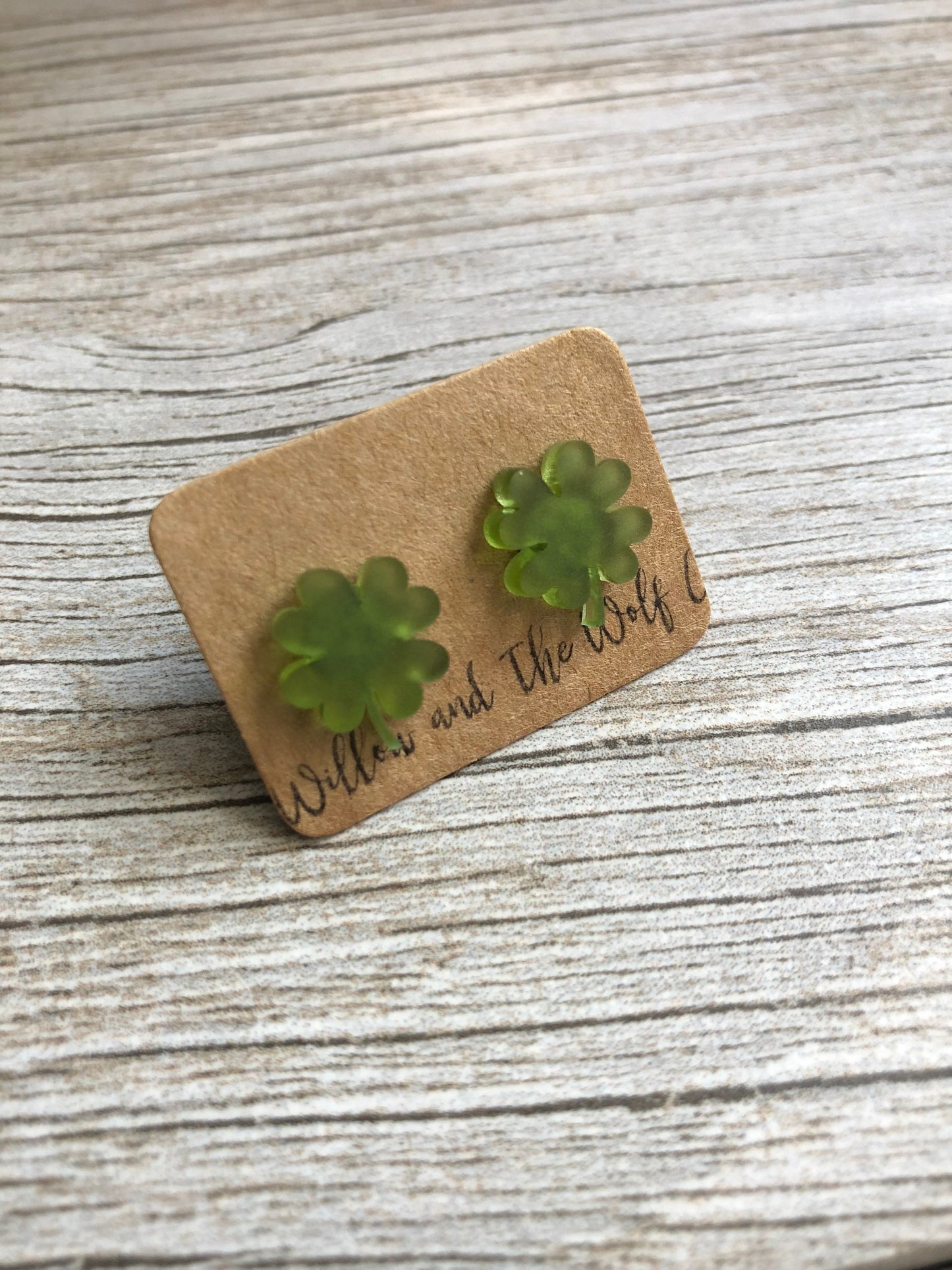 Shamrock Stud Earrings. Four Leaf Clover Studs. Acrylic Earrings. St Patrick’s Day Studs.