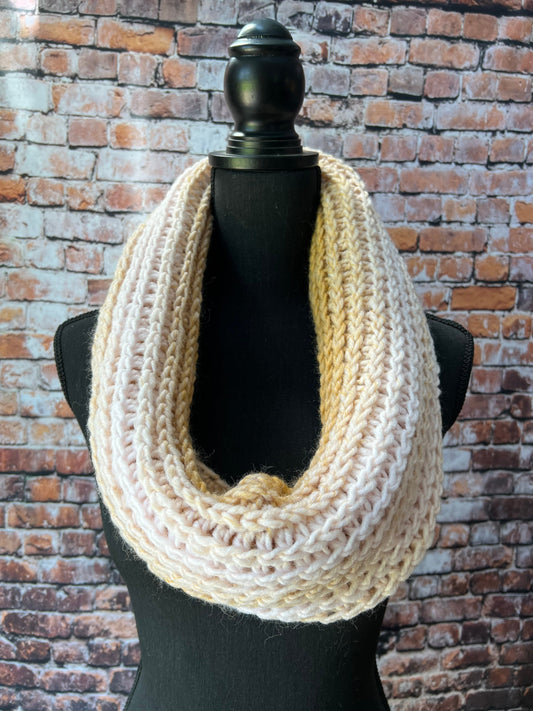Mustard and Ice Pink Abigail Cowl. Pale Pink and gold Scarf. Women’s Winter Scarf.