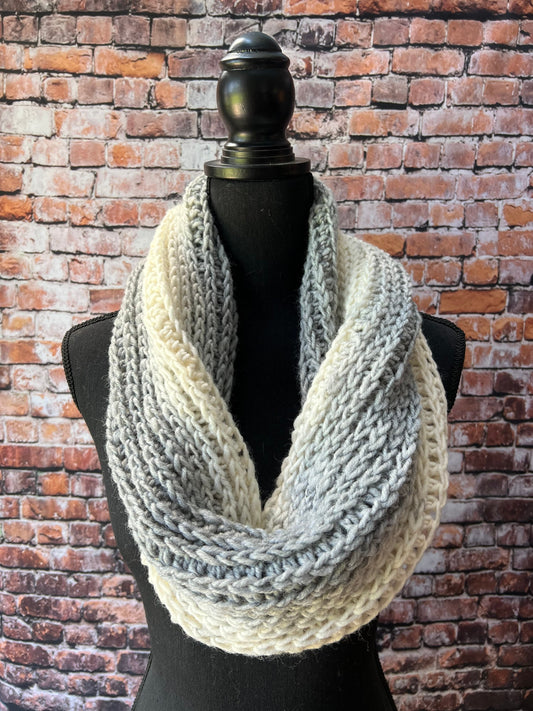 Grey and Cream Abigail Cowl. Chunky knit scarf. Women’s Winter Scarf.