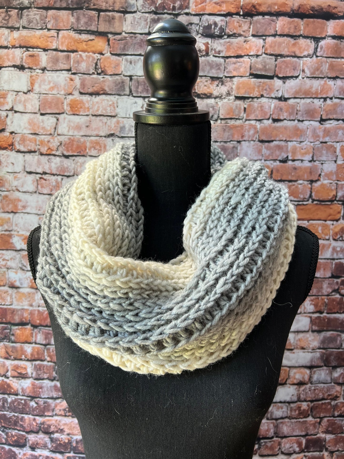 Grey and Cream Abigail Cowl. Chunky knit scarf. Women’s Winter Scarf.