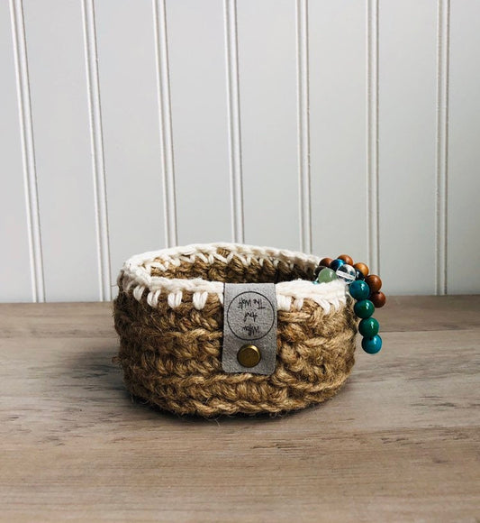 Jute and Cotton Crochet Basket | Trinket Holder | Nightstand Organization | New Home Gift | Farmhouse Decor | Boho Home Decor | Cottage Core