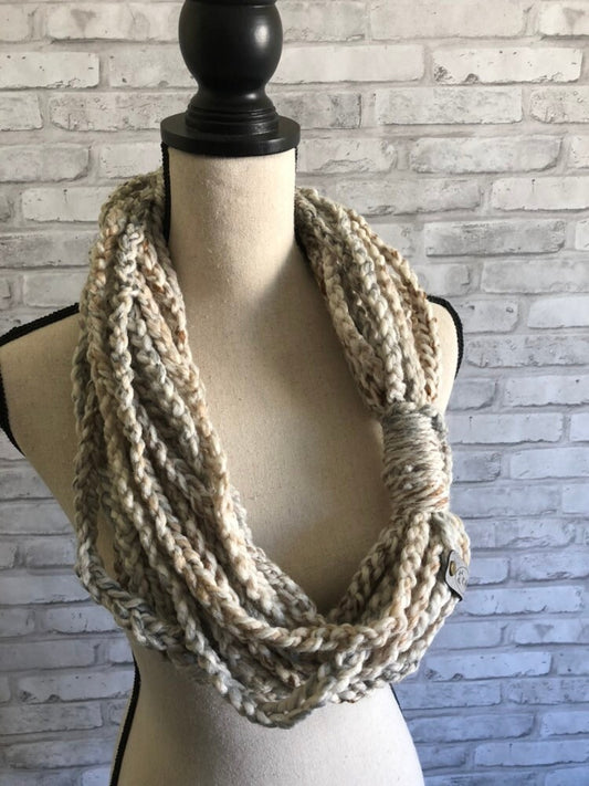 Knit Scarf. Cream Braided Chain Scarf. Neutral Braided Women's Scarf. Beige Chain Scarf. Cream, beige and grey neutral cowl.