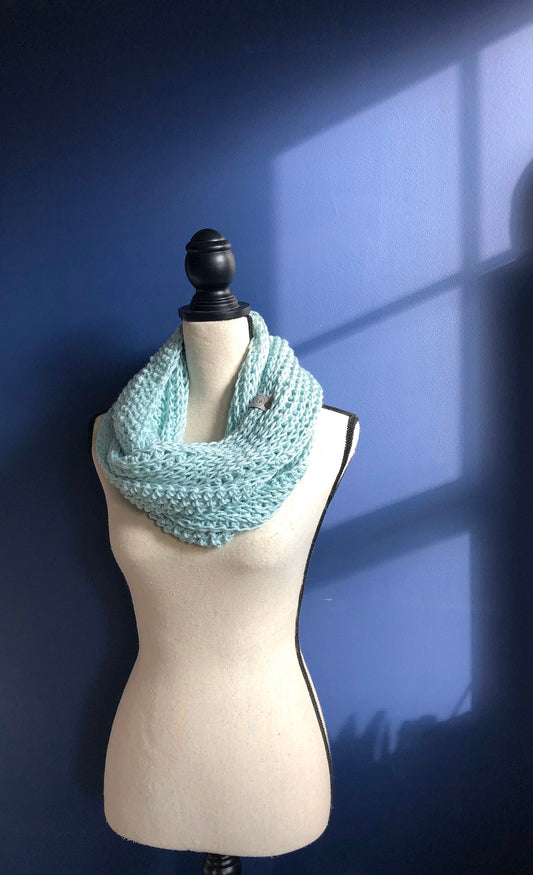 Mint Infinity Scarf | Crochet Knit Infinity | Seafoam Green Cowl | Women's Crochet Scarf | Women's Knit Scarf | Light Blue Scarf