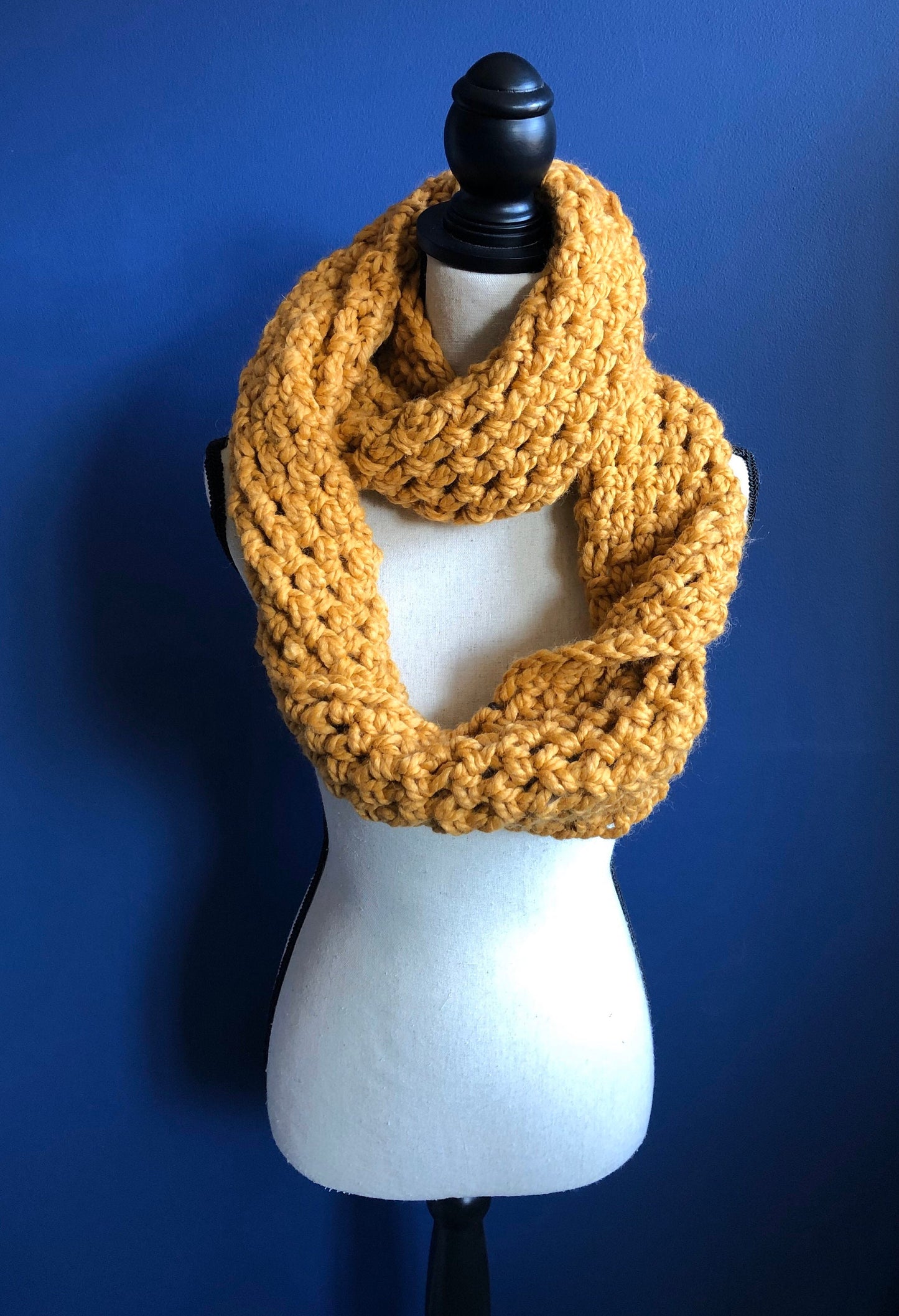 Mustard Chunky Oversized Knit Womens Scarf. Bulky Crochet Cowl. Oversized Gold Infinity Cowl. Big Knit Cowl. Maximalist Fashion