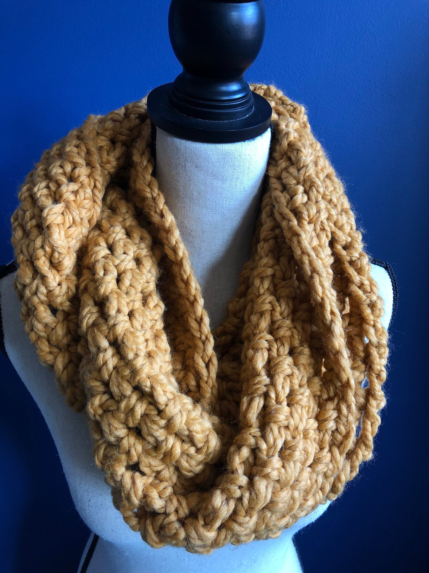 Mustard Chunky Oversized Knit Womens Scarf. Bulky Crochet Cowl. Oversized Gold Infinity Cowl. Big Knit Cowl. Maximalist Fashion