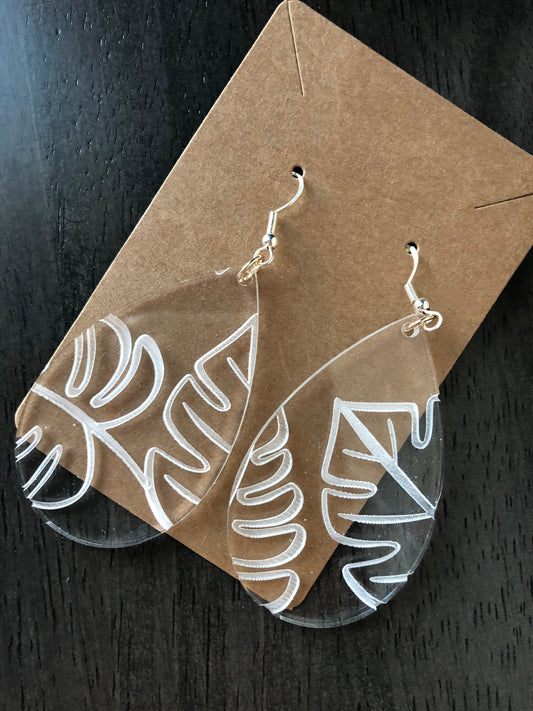 Monstra Leaf Acrylic Earrings. Oversized Indie Aesthetic Earrings. Plant Lover Gift. Jungle Drop Earrings. Teardrop Earrings.