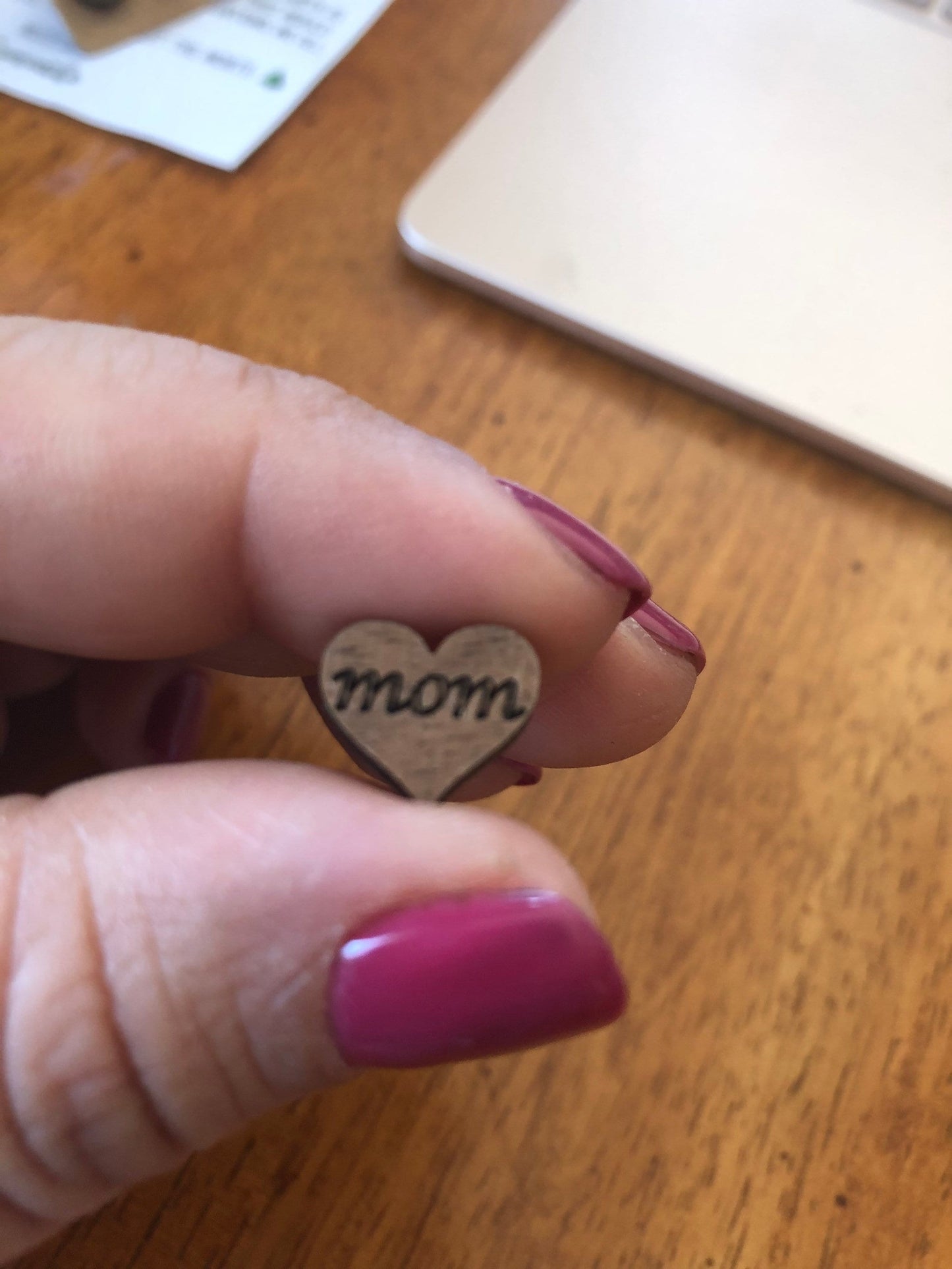 Mom Earrings. Gift for Mom. Mother’s Day Earrings. Wooden Mom Earrings. Laser Engraved Heart Earrings. I love mom