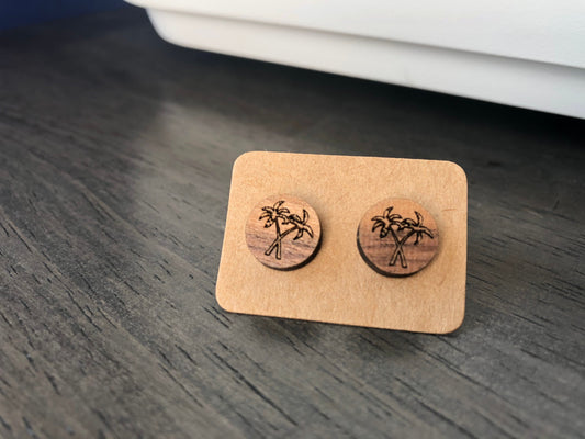 Palm Tree Engraved Earrings. Vacation Earrings. Beach Earrings. Laser Engraved Earrings. Gift for Her.