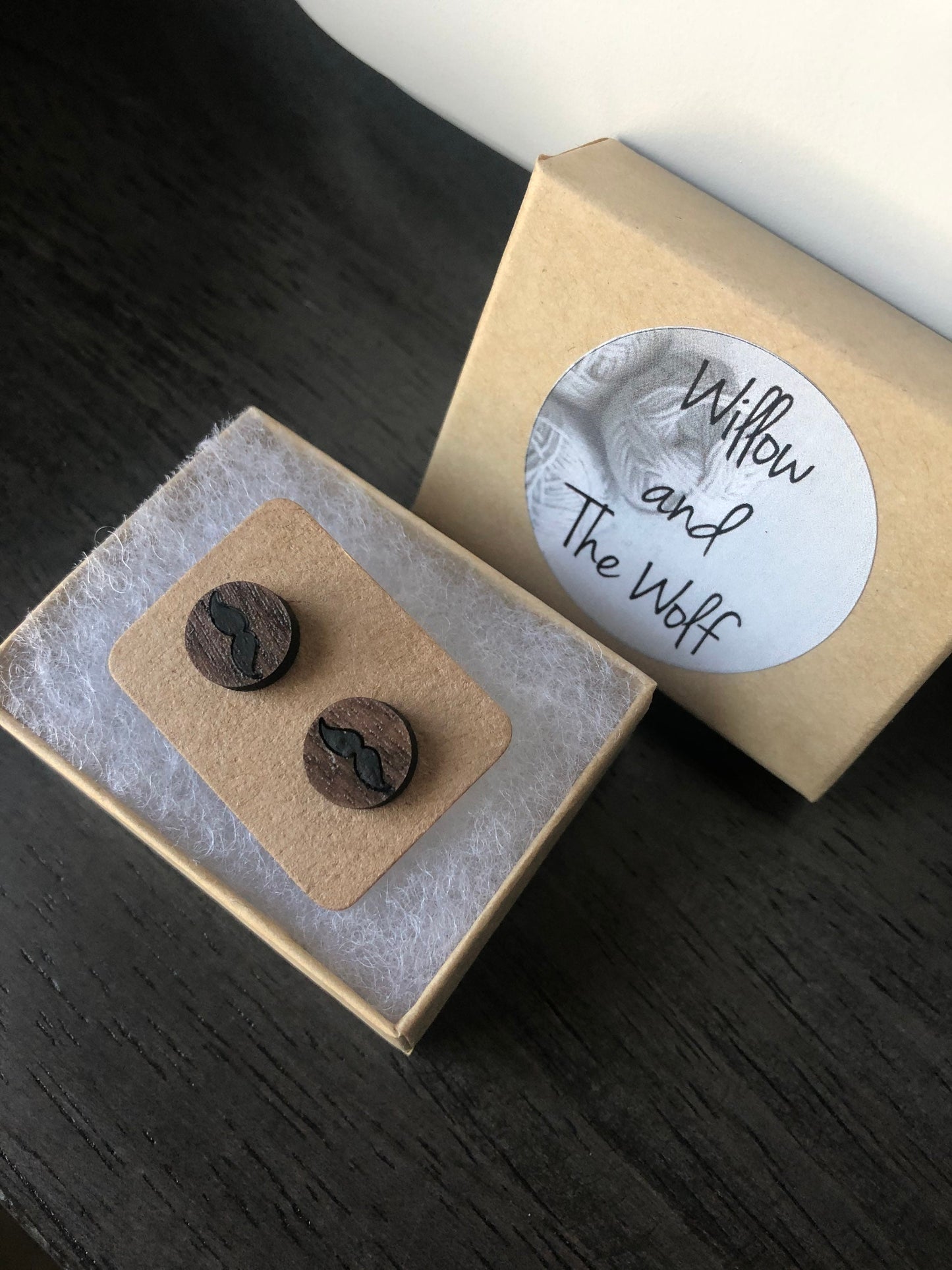 Mustache Earrings. Laser Engraved Wooden Earrings.