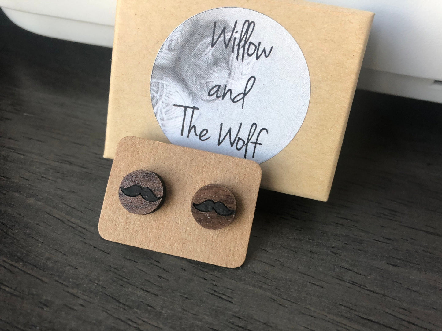 Mustache Earrings. Laser Engraved Wooden Earrings.